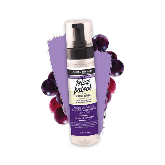 Aunt-Jackies-Grapeseed-Style-And-Shine-Recipes-Frizz-Patrol-Anti-Poof-Setting-Hair-Mousse-Sets-Curly-Hair-Styles-In-Place-8-5-Fl-Oz - African Beauty Online