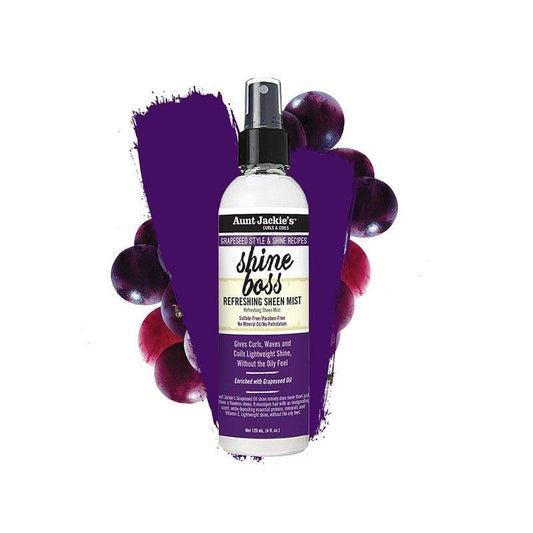 Aunt-Jackies-Grapeseed-Style-And-Shine-Recipes-Shine-Boss-Refreshing-Sheen-Hair-Mist-Gives-Curls-Waves-And-Coils-Shine-Without-Oily-Feel-4-Oz - African Beauty Online