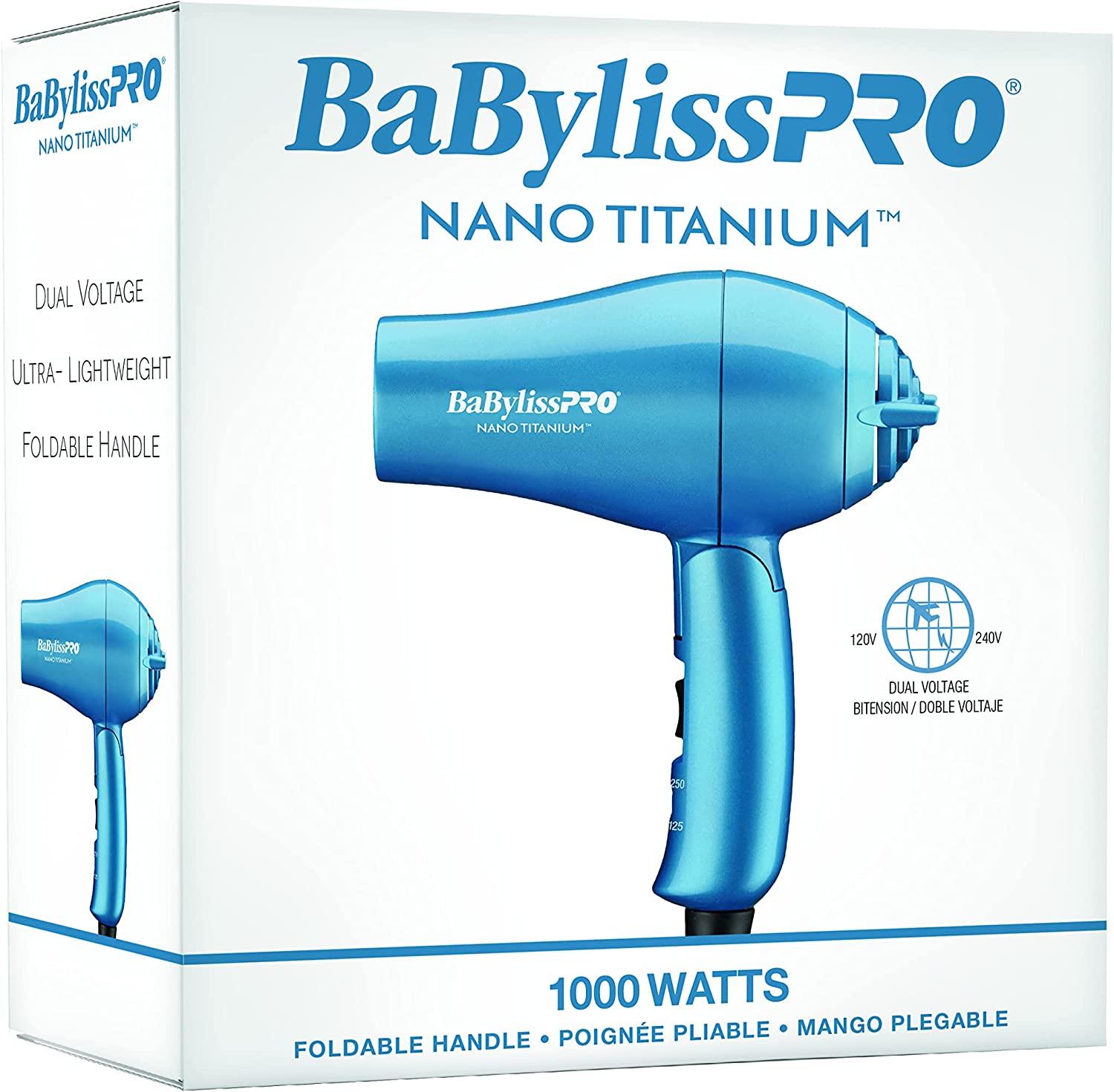 Babybliss pro nano titanium 1000W blue fold dryer - African Beauty Online