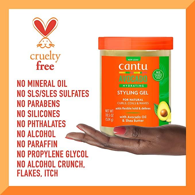 Cantu Avocado Oil And Shea Butter, Alcohol-Free, No Parabens, Flexible Hold Gel 18.5 Ounce Jar - African Beauty Online