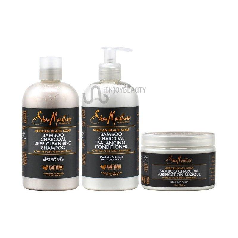 Shea-Moisture-African-Black-Soap-Bamboo-Charcoal-Shampoo-Conditioner-13Oz-Masque-12Oz - African Beauty Online